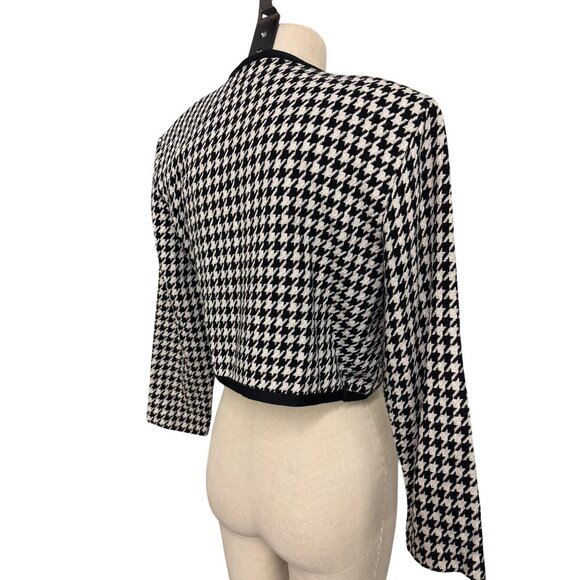Vintage Wrapper Houndstooth Cropped Cardigan Jacket Size L Black & White Rayon/P - Picture 8 of 10